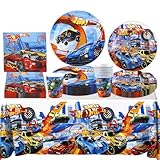 Party Decor Tableware Set- Wheels Car Birthday Party Decoration Kids's Tableware Racing Car Themed Party Supplies Plates Cups Napkins Tablecloth for Children Baby Showers Boys