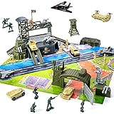 47-Piece Military Base Set - Army Men Playset with Vehicles, Accessories, Soldier Figures, Mini Army Toy Tank, Warplane, Helicopter - Plastic Christmas Toys for Kids Boys