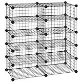 SONGMICS Shoe Rack, Rectangular Cube Organiser, Modular DIY Storage Shelf Unit, 40 x 30 x 17 cm for Each Compartment, Metal Wire Interlocking Wardrobe, for Entryway Closet, Black LPI25H