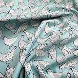 Oddies Cotton Poplin 'Chickens' Print Design - Duck Egg Blue Background 112 cm 100% Cotton Fabric -130gsm - Per Metre (Duck Egg Blue)