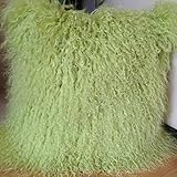COSY LIME GREEN 40x40CM GENUINE MONGOLIAN SHEEPSKIN LAMB WOOL FUR CUSHION COVER