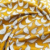 100% Cotton Fabric - Chicken Hens Print on Ochre - Craft Fabric Material Metre