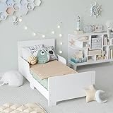 URBNLIVING Classic Wooden Toddler Kids Bed with Safety Side Guard Rail for Girls and Boys, Perfect for Junior Bedrooms Timeless Charm and Safety Combined (White)