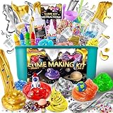YOPINSAND Metallic Slime Kit, Galaxy & Glow in The Dark Slime Making Kit for Girls Boys 6-12, DIY Slime Kit with Add-ins, Foam Balls, Charms, Glitters, Slime Toys for Kids