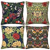 LOHDALOLF William Morris Style Cushion Covers 45x45 cm Set of 4 Strawberry Thief Cushion Cases Snake Head Floral Decorative Pillow Covers for Sofa Couch Living Room