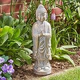 Garden Mile Garden Buddha Statue Outdoor Ornaments, Distressed Gold Effect Meditating Buddha Sculpture Waterproof Resin Zen Ornament, Indoor Outdoor Fung Shui Decoration 46cm