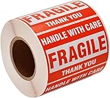 500 Pcs Labels Fragile Sticker Roll 2"x 3" Red Warning Label Fragile Handle with Care Warning Stickers for Shipping and Packing