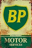 Sawfish® BP Service Motor Signs Metal Plaque Aluminium Vintage Kitchen Pub Tiki Bar Home Cafe Wall Beer Retro Club Man Cave
