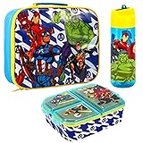 Zawadi Global Avengers Kids Childrens Lunch Box Set – Insulated Lunch Bag, Multicompartment Lunch Box & 540ml Water Bottle - School Travel Lunch Food Set, BPA Free