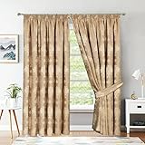 Generic Best Linen Fully Lined Pencil Pleat Jacquard Virginia Curtain Pair Living Room Bedroom with 2 Free Tie Backs (Gold, W 66"" x L 72"")
