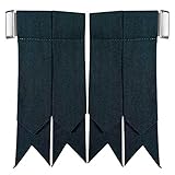 Bottle Green Tartan Kilt Hose Sock Flashes with Heavy Buckle Adjusters