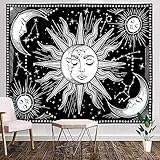 WOVTE Sun and Moon Tapestry Black and White Tapestry Constellation Astrology Psychedelic Mystic Wall Hanging Nature Home Decorations For Bedroom Dorm Room (150x130cm)