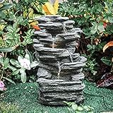 Garden Water Feature Decorate Cascading Tiered Water Fountain Pump Waterfall with LED Lights Indoor/Outdoor, Winding Rockery Waterfall, Grey