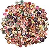 YMWALK Wooden Buttons,300Pcs Printed Round Shape 2 Holes Wooden Buttons Mixed Color and Size for Sewing, Crafting, Decoration, DIY, Dress (15mm,20mm and 25mm 100Pcs Each)