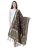 DEVANGI Women's Woven Banarasi Kashmiri Silk Dupatta/Chunni, Black, Length : 2.5 Meter, Width :1 Meter