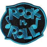 Black Blue Rock and Roll Patch Iron Sew On Clothes Music Notes Embroidered Badge