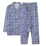 RLEHJN Mens Pyjamas Set UK Clearance Men's Loungewear Set Printed Long Sleeve Top & Bottoms Pyjamas Classic Button Down Nightwear Pjs 2 Piece Comfortable Sleepwear Pjs Set