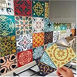 96 Tile Stickers Kitchen Victorian Mosaic Style Tile Stickers Transfers for 4x4 10x10cm Tile Kitchen Bathroom Stick On Wall Peel and Stick Tile Decals Waterproof (4”- 96 Stickers)