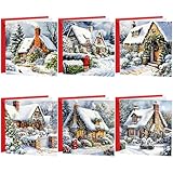 Christmas Cards Multipack 30 Pack Xmas Cards Multi pack | 6 Cute Winter Christmas Cottage Festive Scenes Snow Scenes Seasons Greetings For Friends & Family