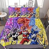 Nichiyobi Power Rangers Bed Linen Set, Duvet Cover and Pillowcase, Microfibre, 3D Digital Print, Three-Piece Bedding (240 cm x 220 cm, 50 x 75 cm (x2))
