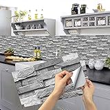 24 Sheets Grey Tile Stickers, Peel and Stick Vinyl Backsplash Tiles Self Adhesive Waterproof Oilproof Tiles Retro Style DIY Home Decor for Kitchen Bathroom