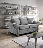 Rosemont Furniture - Nicole Chesterfield Corner Sofa 3 Seater 2 Seater Black Grey Cream Fabric Chenille (Grey, 2 Seater Scatterback)