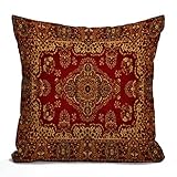 Tomda Rug Cushion Cover Vintage Retro Boho Pillow Case Bohemian Ornament Farmhouse Pillow Cover Cotton Linen Decorative Square Throw Pillow Cover 18x18 Inch for Sofa Couch Decoration 45x45cm