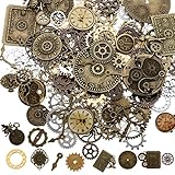 ZOOFOX 300 Gram Gears Charms, Mixed Vintage Bronze Watch Cog Wheel Set, DIY Metal Steampunk Pendant for Crafting, Jewelry Making Accessory