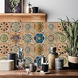 HORIWE Retro Tile Stickers Wall Decal Sticker Adhesive Tile Art DIY Kitchen Bathroom Backsplash Floor Home Decor PVC Waterproof Oil Proof New 8x8 Inches 24pc