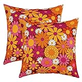 60S 70S Groovy Throw Pillow Cover Set of 2 18"x18" Retro Hippie Flower Decorative Throw Pillowcase for Vintage Boho Plant Floral Pillow Case Cushion Cover Botanical Blossom Colorful Cushion Case