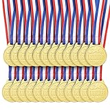 Juvale 24 Pieces - Gold Tone Winner Award Medals with Colorful Ribbon, 3.81 cm Diameter, Metal, Single Sided - Gold