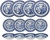Churchill Blue Willow Dinner Plates Salad Plates and Coupe Bowls 12 Piece Dinnerware Set 12 Piece Set
