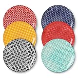DOWAN 26.7cm Ceramic Dinner Plates, Vibrant Colours Pasta Salad Plate Set of 6, Dessert Plates for Picnic Party Christmas Housewarming Mothers Day, Solid, Large, Dishwasher & Microwave Safe