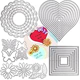 DailyTreasures 5 Set Cutting Dies Stencil, 32Pcs Metal Template Moulds Multi-Shape DIY Craft Embossing Tools for Album Scrapbooking Art Decor & Card Making(Heart/Square/Round Lace/Butterfly/Flower)