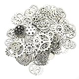 Makhry 150 Gram Assorted Vintage Metal Gear Steampunk Jewelry Making Charms Cog Watch Wheel for Crafting, Cosplay Halloween Decoration (Antique Silver)