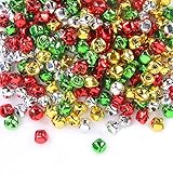 Augshy Craft Bells - 200 Pcs 10mm Jingle Christmas Small Bells for Crafts, Dog Bell, Metal Decorations, Tree Ornaments (Gold, Silver, Red, Green)