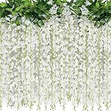 2 Pack 20 Branches Wisteria Hanging Flowers 6 Feet Artificial White Wisteria Vine Silk Flowers Garland for Wedding Arch Party Garden Home Decor (White)
