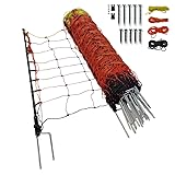 Doblit Sheep Netting Poly Net Fence - 14x PVC Posts. Double-Spike Ground Peg, Portable Netting for Sheep, Goats & More (50m Length, 90cm Tall, Orange)