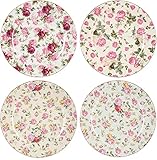 Gracie China Rose Chintz Porcelain 8-Inch Dessert Plate Set of 4, Assorted Four Designs