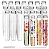 Kurtzy 25 Pack Clear Plastic Test Tubes with Screw Caps & Brush - 110ml Reusable Plastic Tubes for Storage, Test Tube Shots, Candy, Bath Salts & Beads