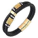 SWZEC Norsegarde Viking Bead Dual Braid Leather Bracelet