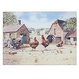 The Leonardo Collection Cockerel & Hen Cutting Board by Macneil Studios | Hand-Painted Ceramic | Whimsical Cockerel & Hen Design | Functional and Decorative Kitchen Accessory | Farmhouse Style