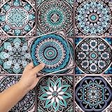 Hode Kitchen Bathroom Tile Stickers Stick on Tiles, Sticky Back Peel and Stick Self Adhesive Wall, Vinyl Waterproof Blue Purple Moroccan, 24pcs 15x15cm