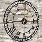 TrendMakers Stunning Medium 58cm Metal Wall Clock Skeleton Wall Clock - Antique Rustic w/Golden Hands