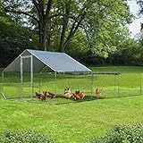 COSTWAY Large Chicken Run Coop, Galvanized Metal Walk-in Hen House with Waterproof & Sun-protective Cover, Poultry Shade Cage for Hens Rabbit Dogs Ducks (600 x 300 x 195cm)