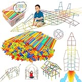 1000 Pieces Reusable Construction Tubes and Connectors Toys, Fort Building Toys for Kids, STEM Creative Building Games for Boys and Girls Ages 4 5 6 7 8 Years Old