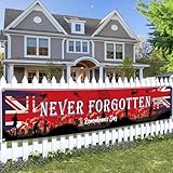 Remembrance Day Poppy Memorial Decorations - Red Never Forgotten Polyester Flag Banner, Armistice Day Bunting Indoor Outdoor Decor for School Parades 37 x 274cm