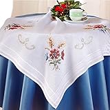 DECO-LINE Floral 80X80CM Printed Tablecloth Embroidery KIT,WHITE
