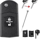 Vailikey Flip For Mazda Car Key Case For Mazda 2, 3, 5, 6, RX-8, MX-5 with Blade Pin Removal Tools (2 Buttons) - Black Plastic Car Key Case Shell