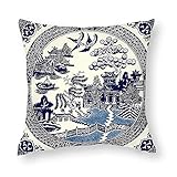 QMS CONTRACTING LIMITED Throw Pillow Cover China Blue Willow Pillow Cases for Home Decor Design Cushion Case for Sofa Bedroom Car 18 x 18 Inch 45 x 45 cm